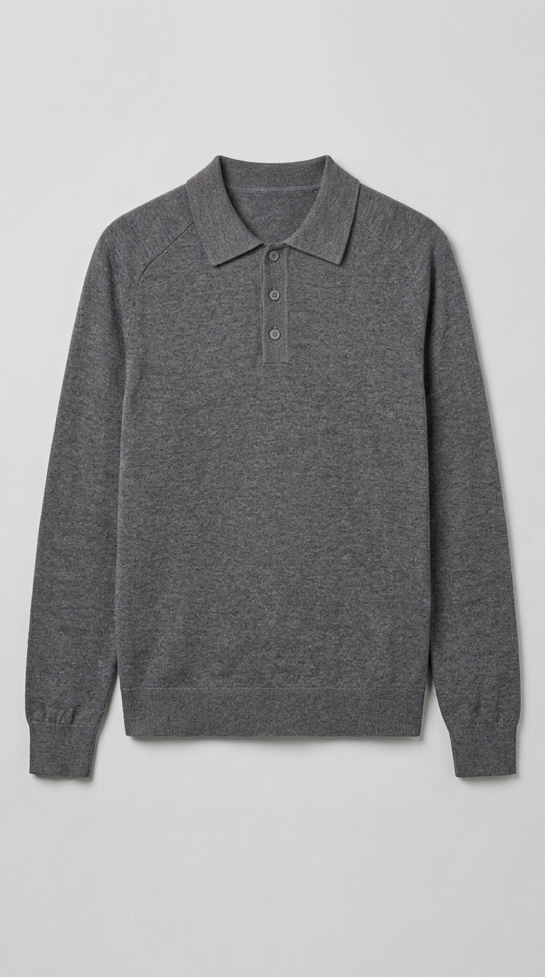 Code Culture catalog | mens-long-sleeved-sweater-lapel-comfortable-sweater | dark-gray | macro flat lay