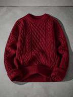Code Culture catalog | autumn-and-winter-new-mens-twist-sweater-casual-round-neck-pullover-top | winered-round-neck | macro flat lay