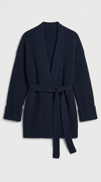 Code Culture catalog | cashmere-belt-knitted-cardigan-jacket | navy-blue | macro flat lay