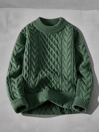 Code Culture catalog | autumn-and-winter-new-mens-twist-sweater-casual-round-neck-pullover-top | green-round-neck | macro flat lay
