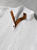 Code Culture catalog | stand-collar-long-sleeve-jacquard-knitted-pullover-sweater | white | macro flat lay