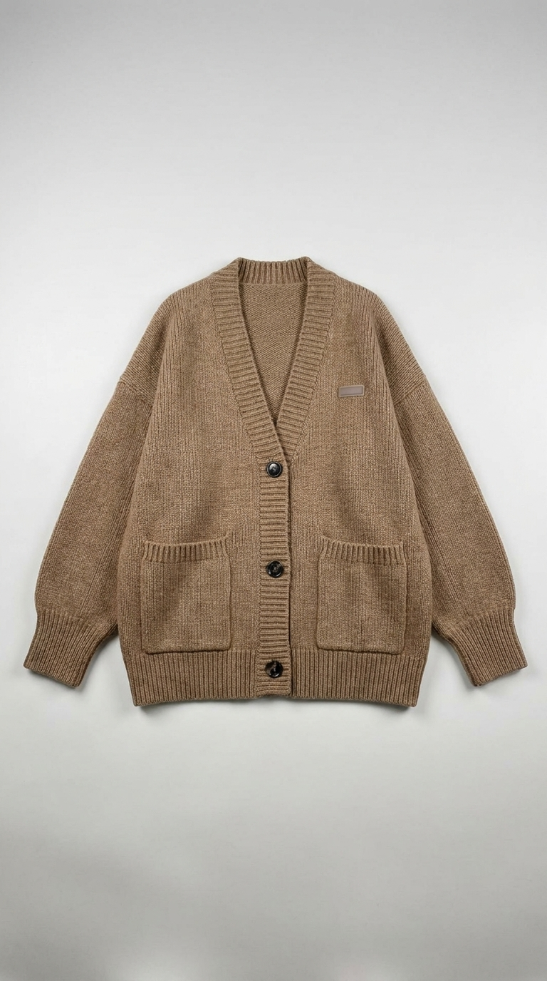 Code Culture catalog | sweater-coat-cardigan | camel | macro flat lay