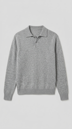 Code Culture catalog | lapel-polo-sweater-mens-loose-sweater | light-gray | macro flat lay