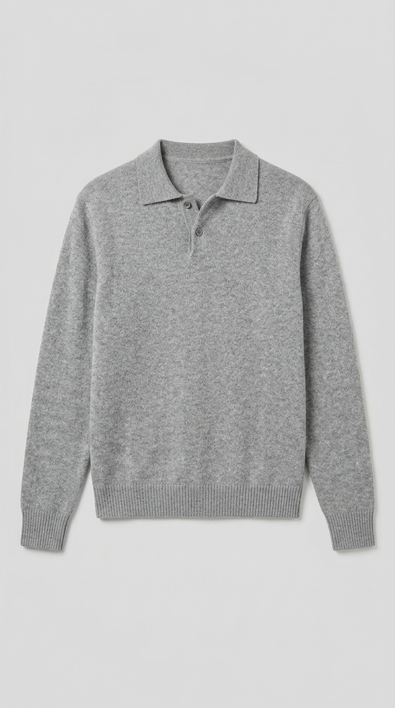 Code Culture catalog | lapel-polo-sweater-mens-loose-sweater | light-gray | macro flat lay