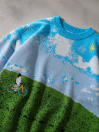 Code Culture catalog | brand-landscape-jacquard-sweater | blue | macro flat lay