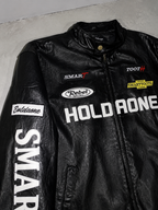 Code Culture catalog | womens-loose-letter-racing-motorcycle-jacket | color-black | macro flat lay