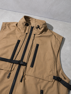 Code Culture catalog | stand-collar-workwear-vest-baggy-coat | color-khaki | macro flat lay