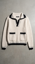Code Culture catalog | v-neck-sweater-sweater-new-contrast-color | apricot | macro flat lay