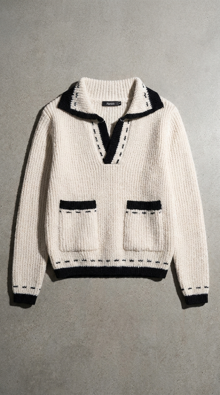 Code Culture catalog | v-neck-sweater-sweater-new-contrast-color | apricot | macro flat lay