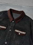 Code Culture catalog | punk-loose-wash-distressed-denim-jacket | color-black | macro flat lay