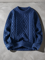 Code Culture catalog | autumn-and-winter-new-mens-twist-sweater-casual-round-neck-pullover-top | blue | macro flat lay