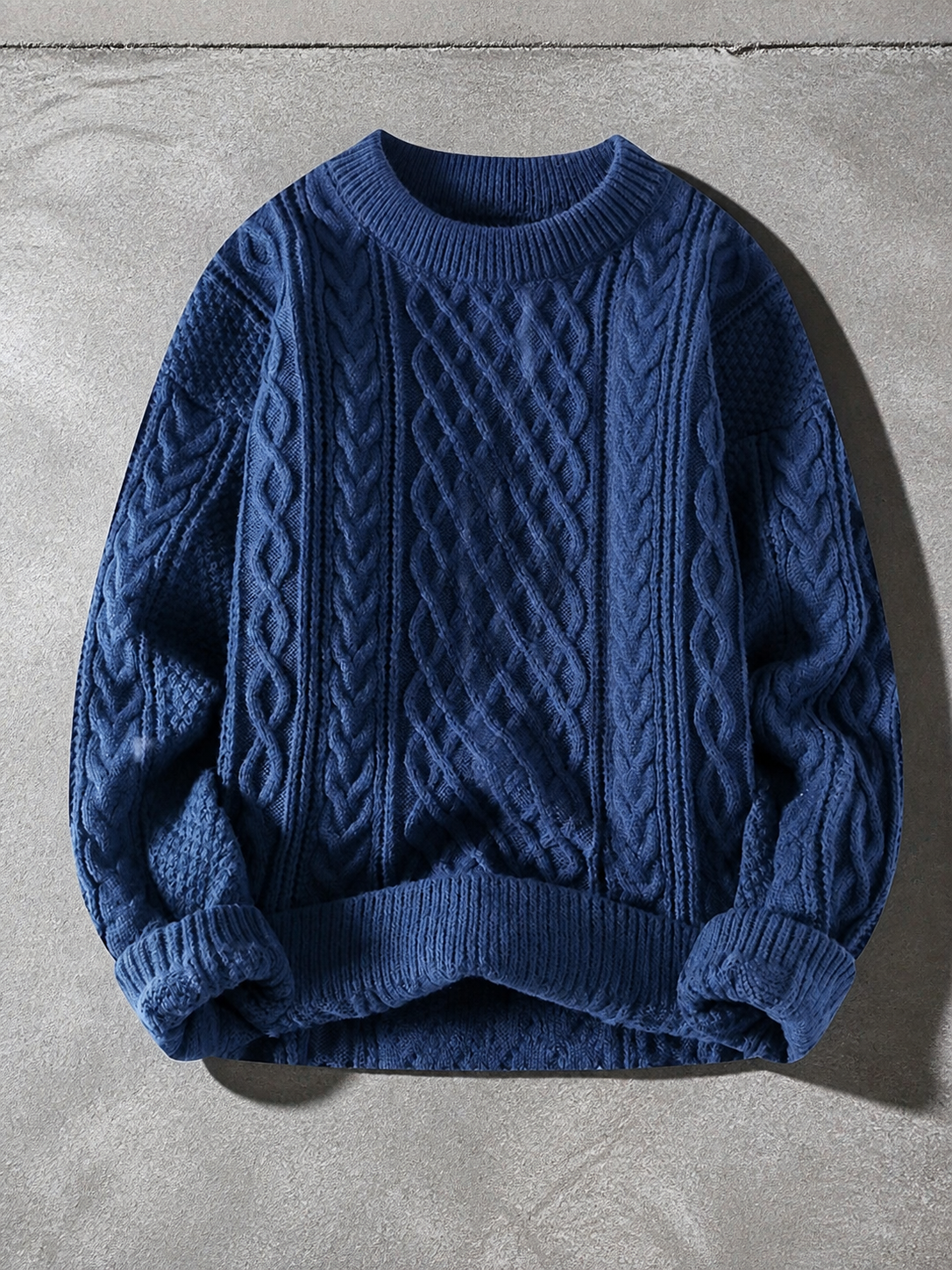 Code Culture catalog | autumn-and-winter-new-mens-twist-sweater-casual-round-neck-pullover-top | blue | macro flat lay