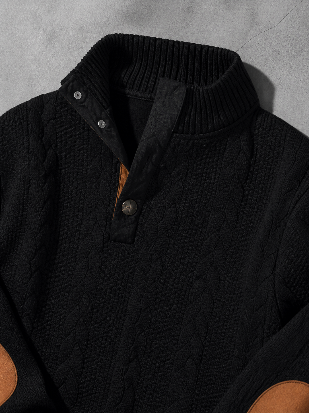 Code Culture catalog | stand-collar-long-sleeve-jacquard-knitted-pullover-sweater | black2 | macro flat lay