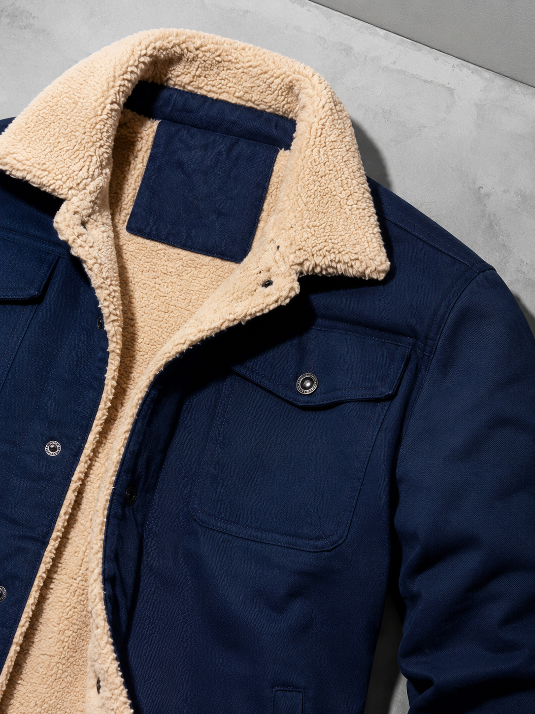 Code Culture catalog | workwear-casual-jacket-mens-coat | color-dark-blue | macro flat lay