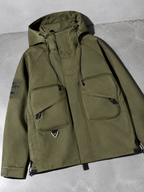 Code Culture catalog | mens-outdoor-workwear-versatile-casual-windbreaker-jacket | color-army-green | macro flat lay