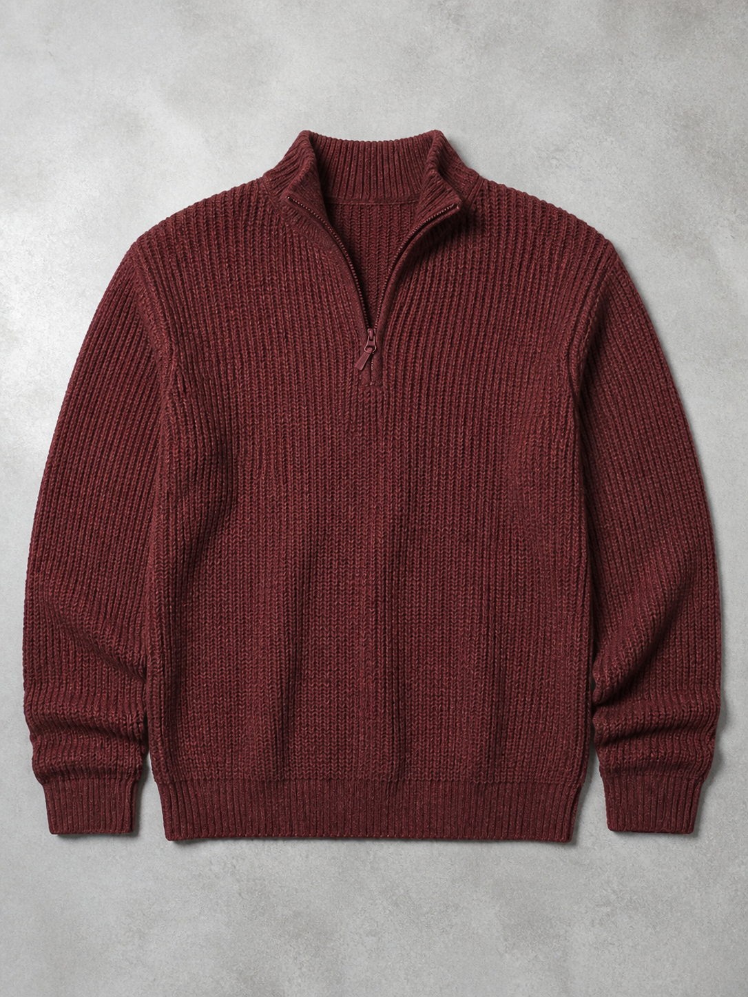 Code Culture catalog | mens-casual-loose-zip-stand-collar-sweater | red | macro flat lay