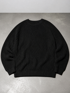 Code Culture catalog | mens-solid-color-long-sleeve-round-neck-fashion-sweater-loose-retro-sweater | black | macro flat lay