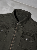 Code Culture catalog | retro-short-zip-up-washed-workwear-jacket | color-army-green | macro flat lay