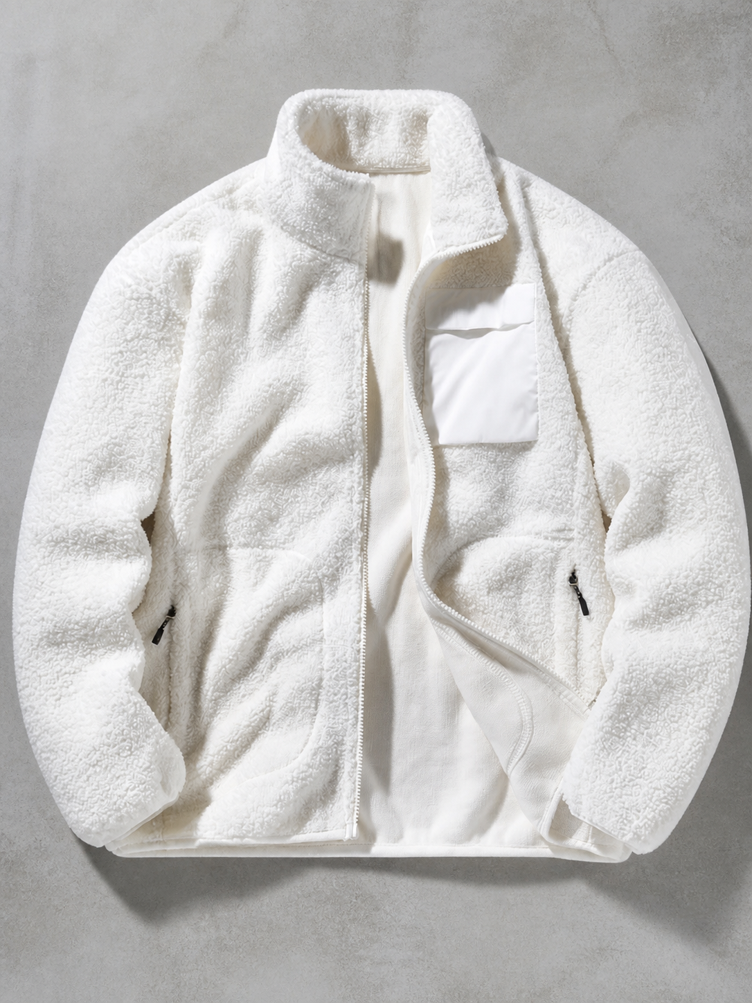Code Culture catalog | mens-cardigan-fleece-outdoor-polar-fleece-jacket | beige | macro flat lay