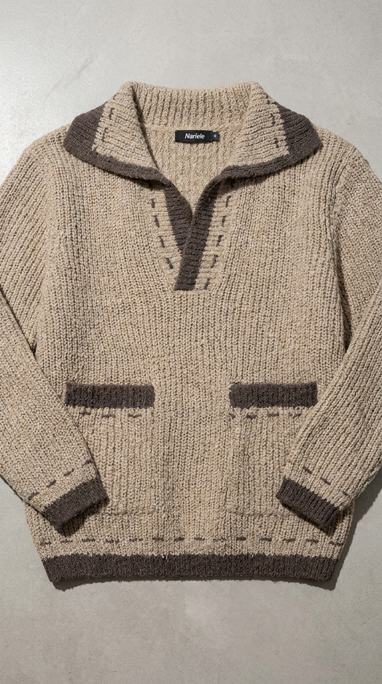 Code Culture catalog | v-neck-sweater-sweater-new-contrast-color | brown | macro flat lay