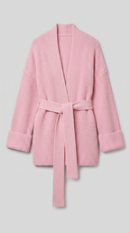 Code Culture catalog | cashmere-belt-knitted-cardigan-jacket | pink | macro flat lay