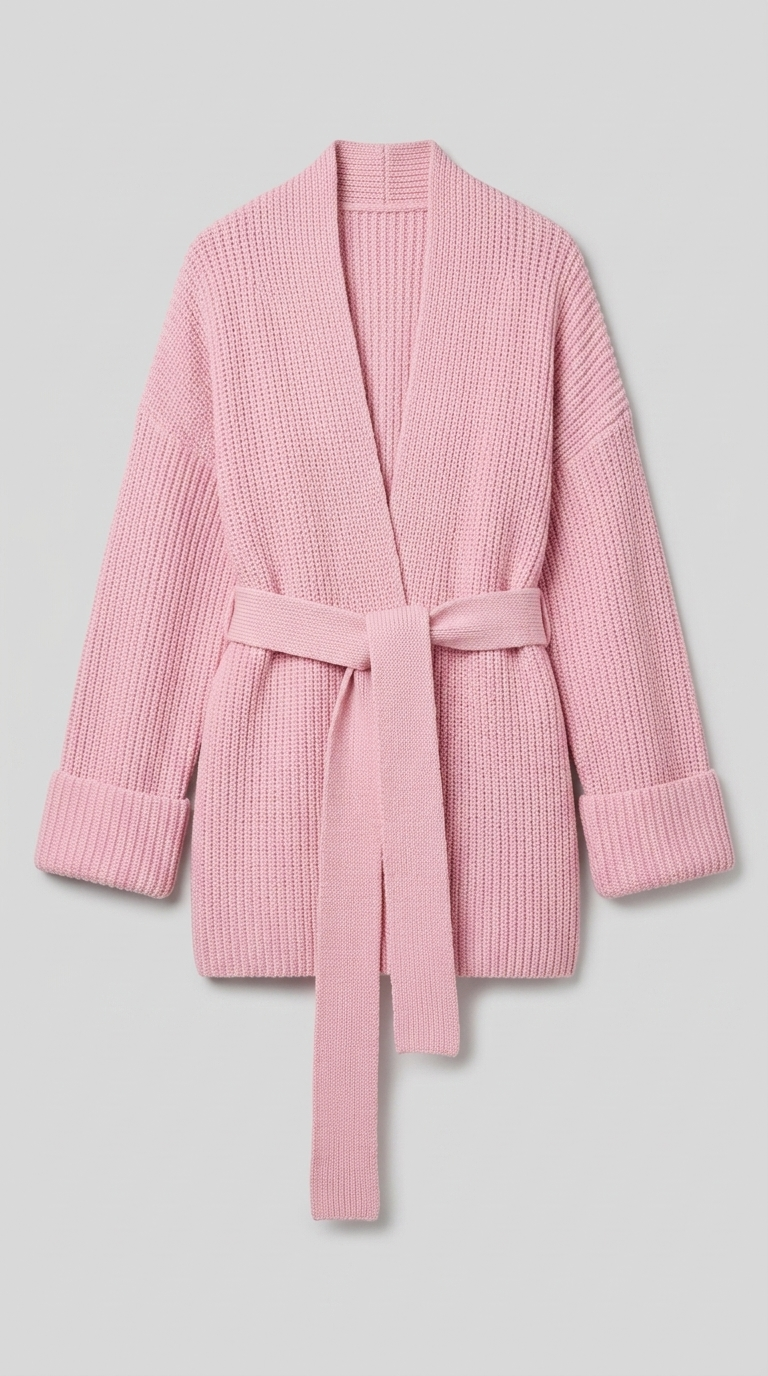 Code Culture catalog | cashmere-belt-knitted-cardigan-jacket | pink | macro flat lay