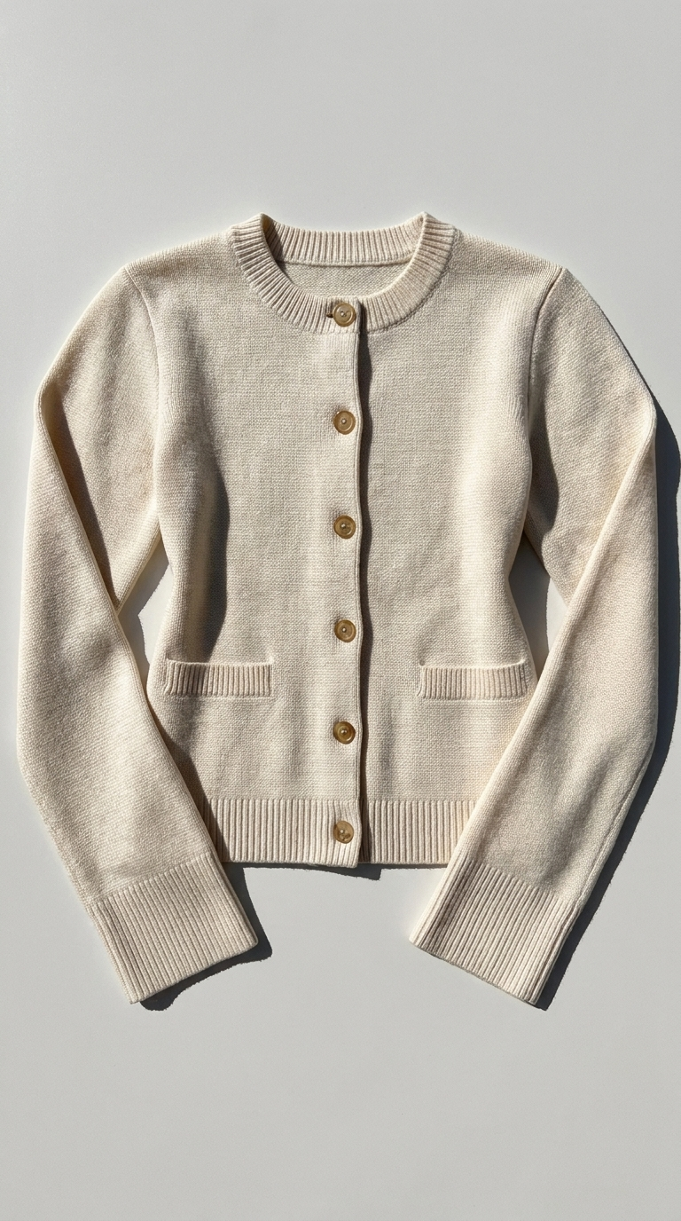 Code Culture catalog | cardigan-lazy-yong-style-button-sweater-cardigan | apricot | macro flat lay