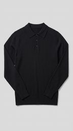 Code Culture catalog | mens-long-sleeved-sweater-lapel-comfortable-sweater | black | macro flat lay