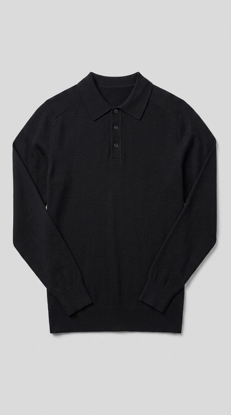 Code Culture catalog | mens-long-sleeved-sweater-lapel-comfortable-sweater | black | macro flat lay