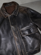Code Culture catalog | jacket-coat-retro-washed-brushed-brown-distressed | color-brown-distressed-leather-coat | macro flat lay