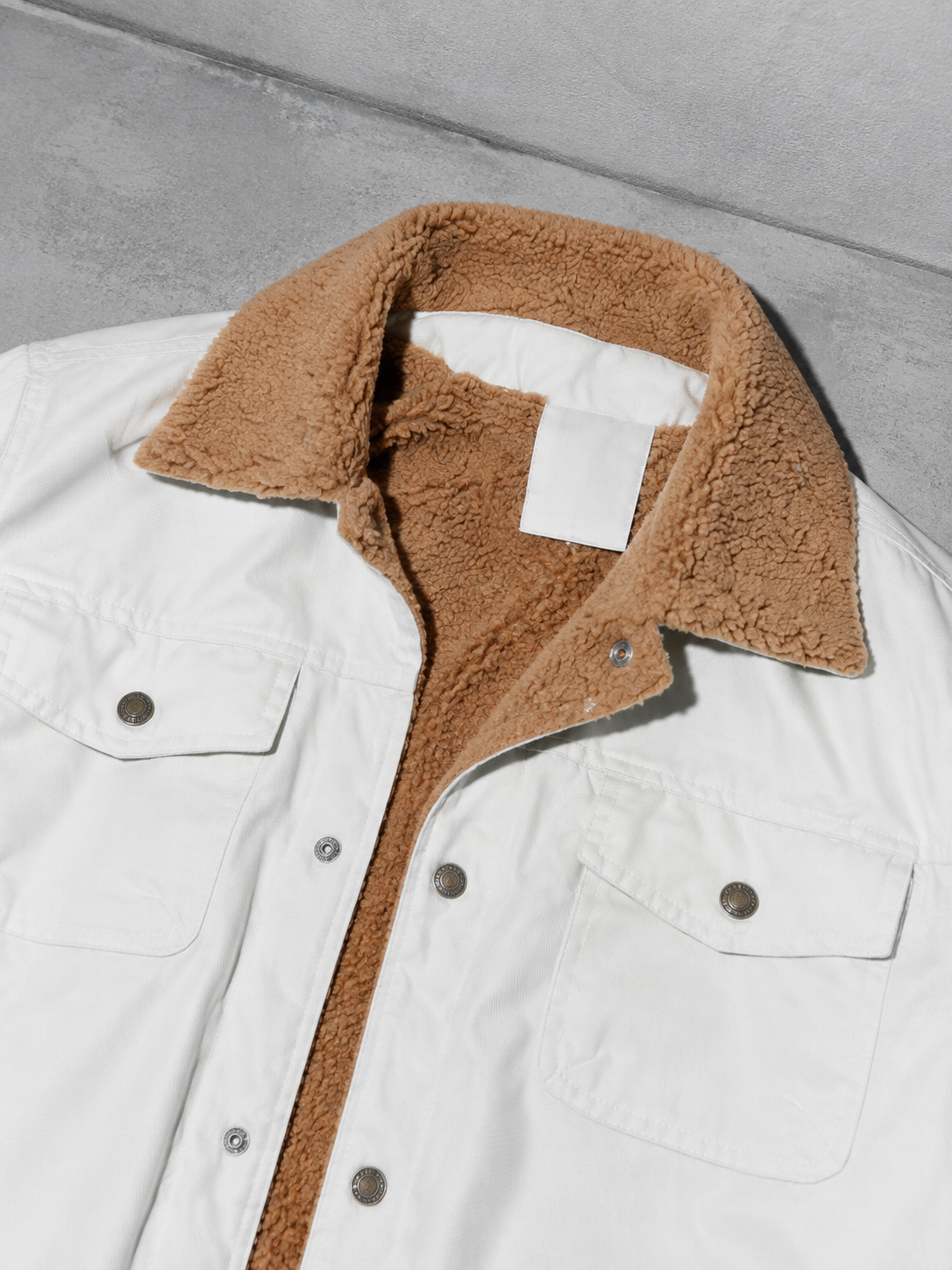 Code Culture catalog | workwear-casual-jacket-mens-coat | color-gray-white | macro flat lay