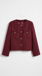 Code Culture catalog | womens-tweed-cardigan-coat | wine-red | macro flat lay