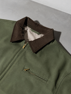 Code Culture catalog | american-workwear-retro-lapel-jacket | color-army-green | macro flat lay