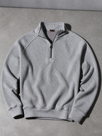 Code Culture catalog | european-and-american-half-zipper-sweater-stand-up-collar-all-match-fleece-mens-sweater-top | light-gray | macro flat lay