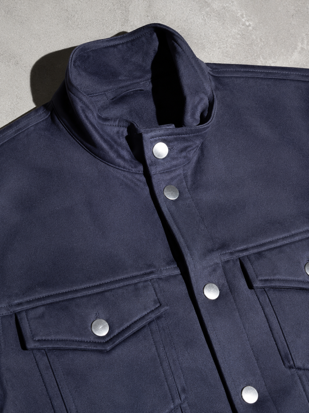 Code Culture catalog | new-suede-jacket-lapel-mens-workwear-coat | color-blue | macro flat lay