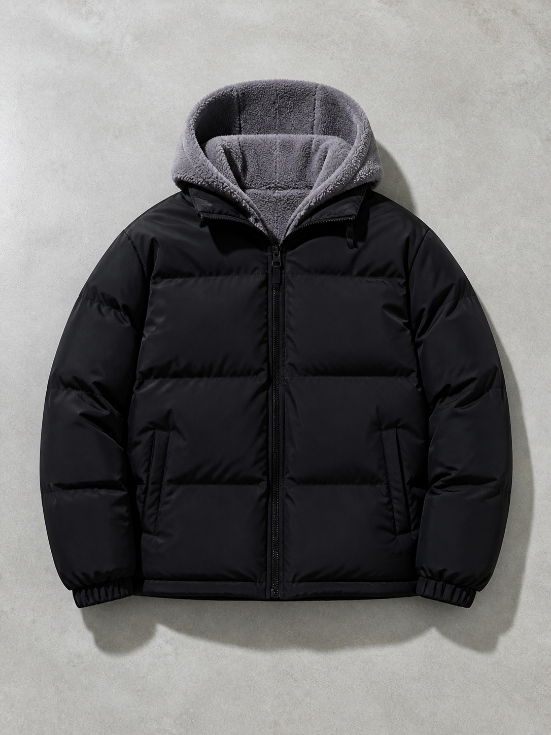 Code Culture catalog | polar-fleece-short-warm-fleece-cotton-jacket-winter | black | macro flat lay