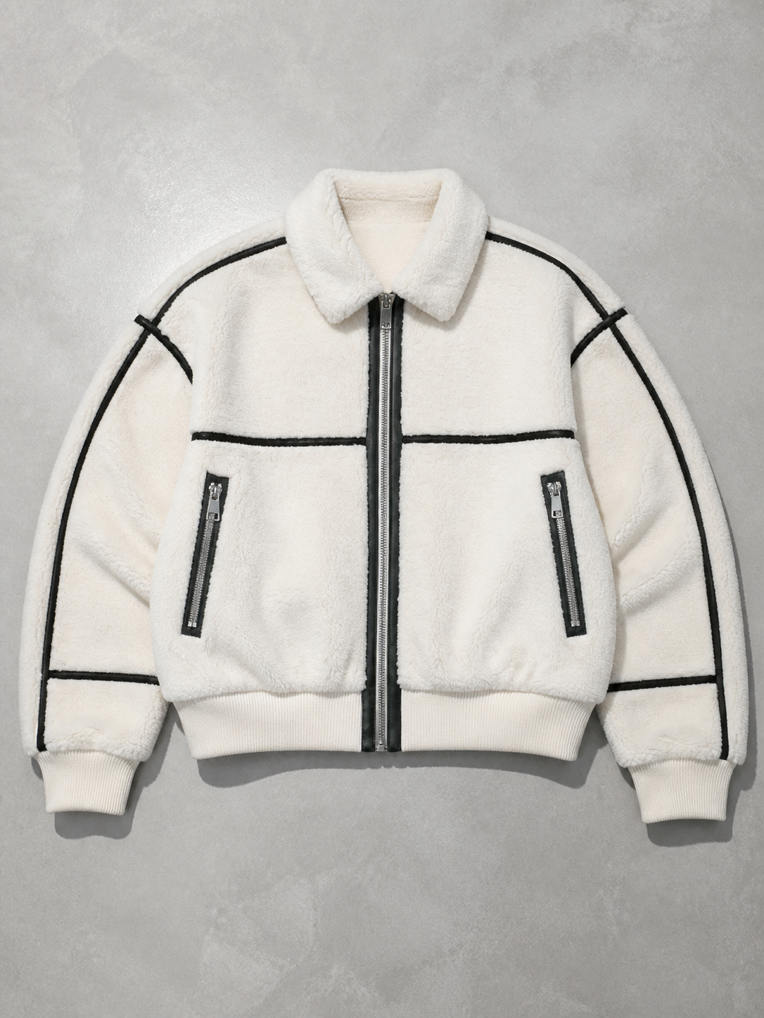 Code Culture catalog | mens-simple-lapel-fleece-jacket | ground-white | macro flat lay