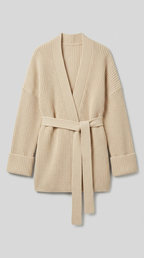 Code Culture catalog | cashmere-belt-knitted-cardigan-jacket | light-khaki | macro flat lay
