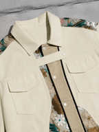 Code Culture catalog | lace-embroidery-stitching-workwear-jacket-men | color-khaki | macro flat lay