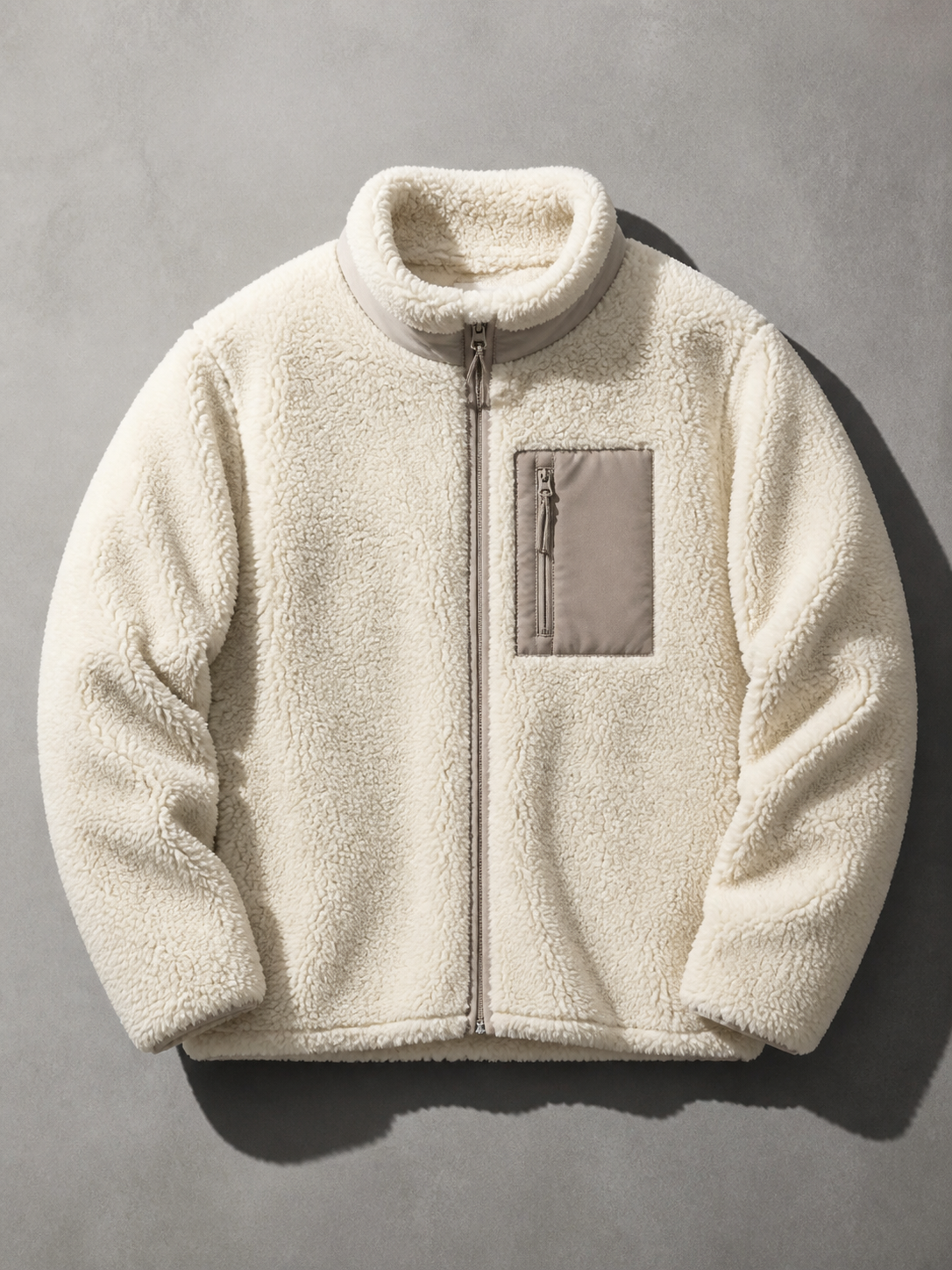 Code Culture catalog | jacket-warm-polar-fleece-jacket | cream-and-coffee-colored | macro flat lay