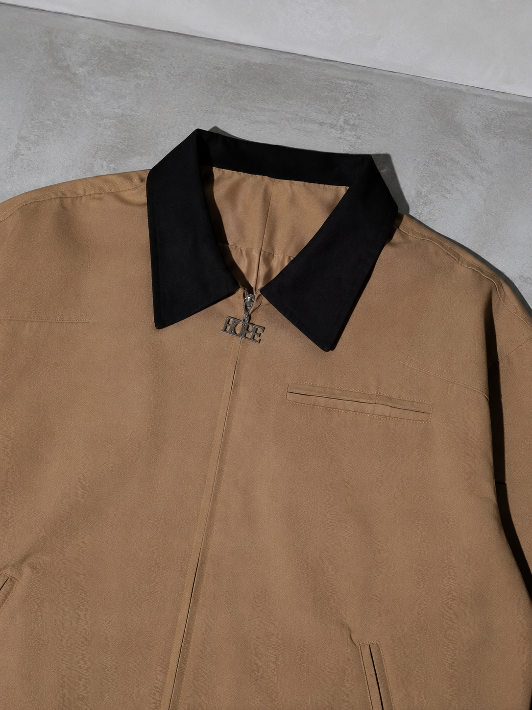 Code Culture catalog | american-street-letter-printed-workwear-jacket | color-khaki | macro flat lay
