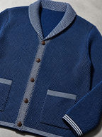 Code Culture catalog | mens-casual-jacquard-sweater-coat | navy-blue | macro flat lay