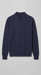 Code Culture catalog | mens-long-sleeved-sweater-lapel-comfortable-sweater | navy-blue | macro flat lay