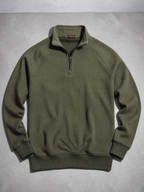 Code Culture catalog | european-and-american-half-zipper-sweater-stand-up-collar-all-match-fleece-mens-sweater-top | army-green | macro flat lay