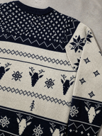 Code Culture catalog | pullover-crewneck-jacquard-christmas-sweater | navy-blue | macro flat lay
