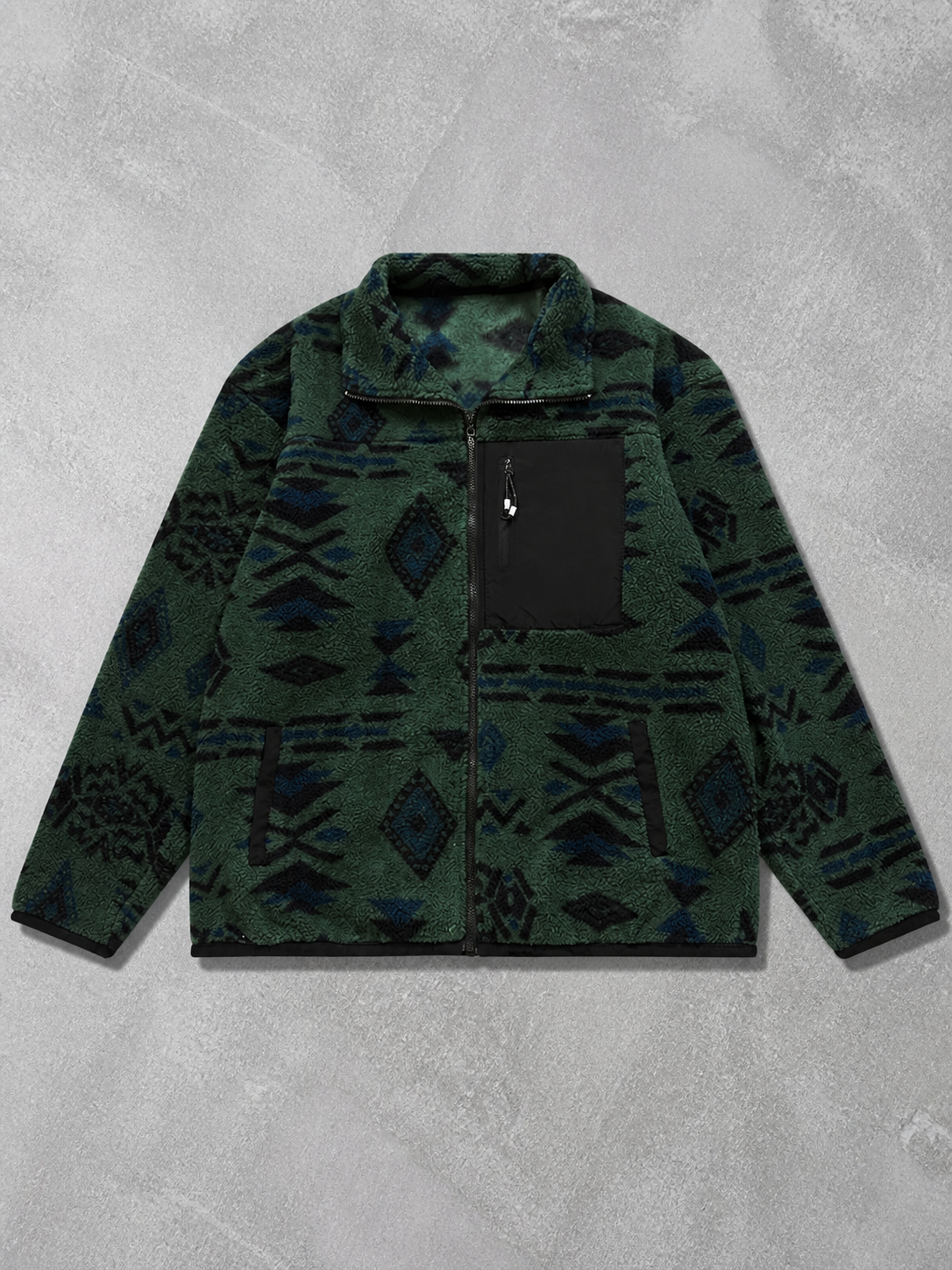 Code Culture catalog | mens-fleece-lined-outdoor-liner-polar-fleece-warm-jacket | dark-green | macro flat lay