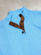 Code Culture catalog | stand-collar-long-sleeve-jacquard-knitted-pullover-sweater | sky-blue | macro flat lay