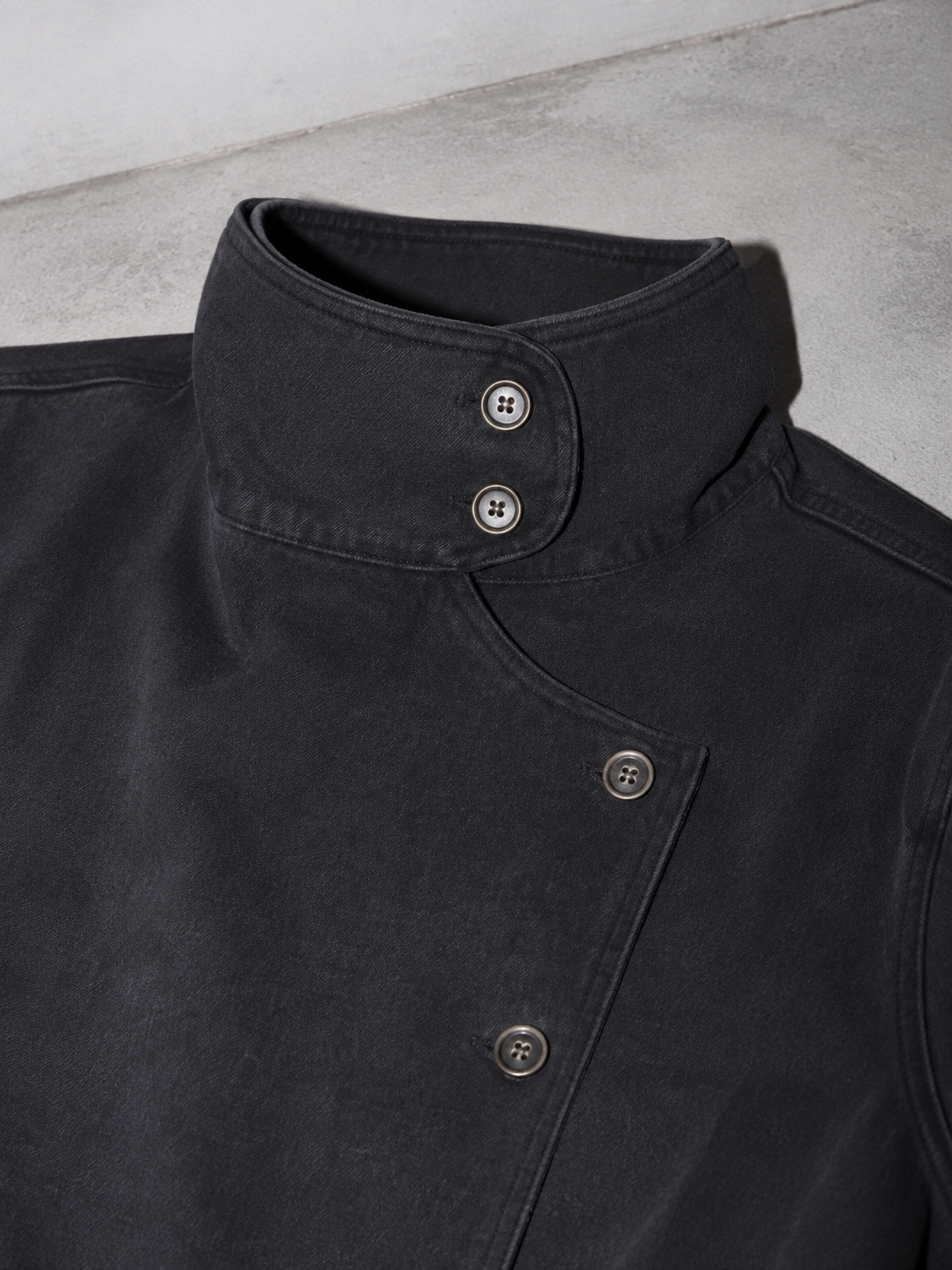 Code Culture catalog | washed-long-sleeve-denim-jacket-for-couples | color-black | macro flat lay