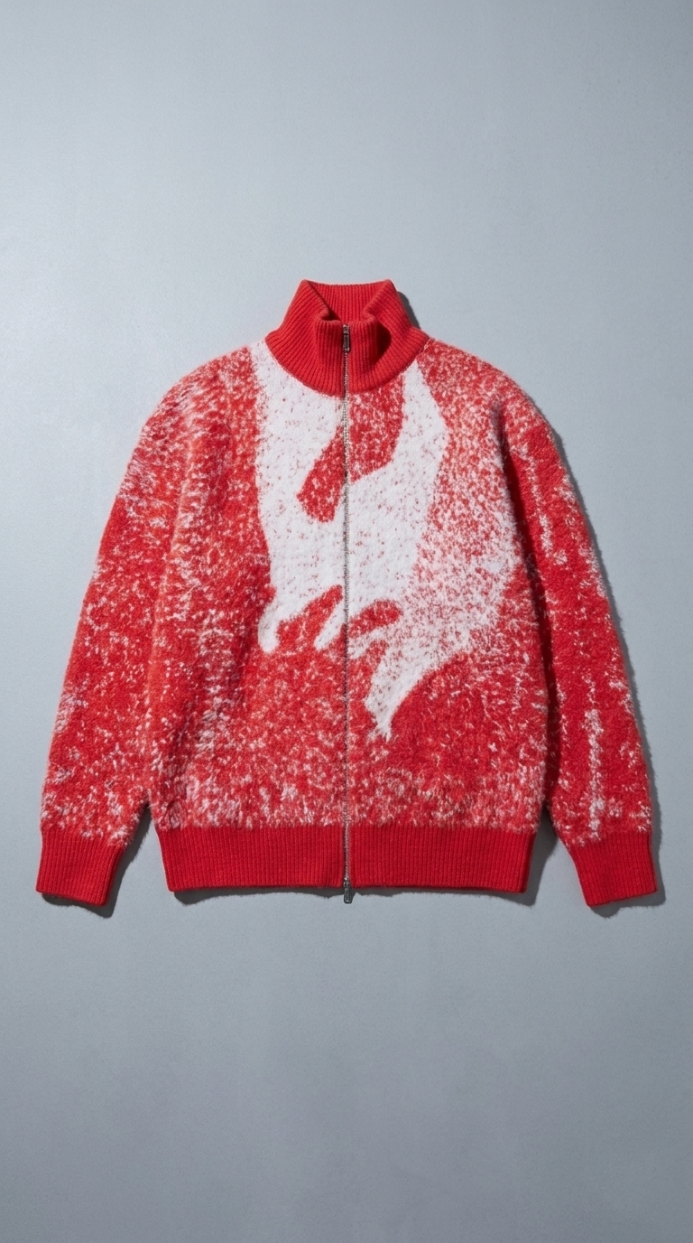Code Culture catalog | sweater-sweater-loose-and-idle-plush-coat | red | macro flat lay