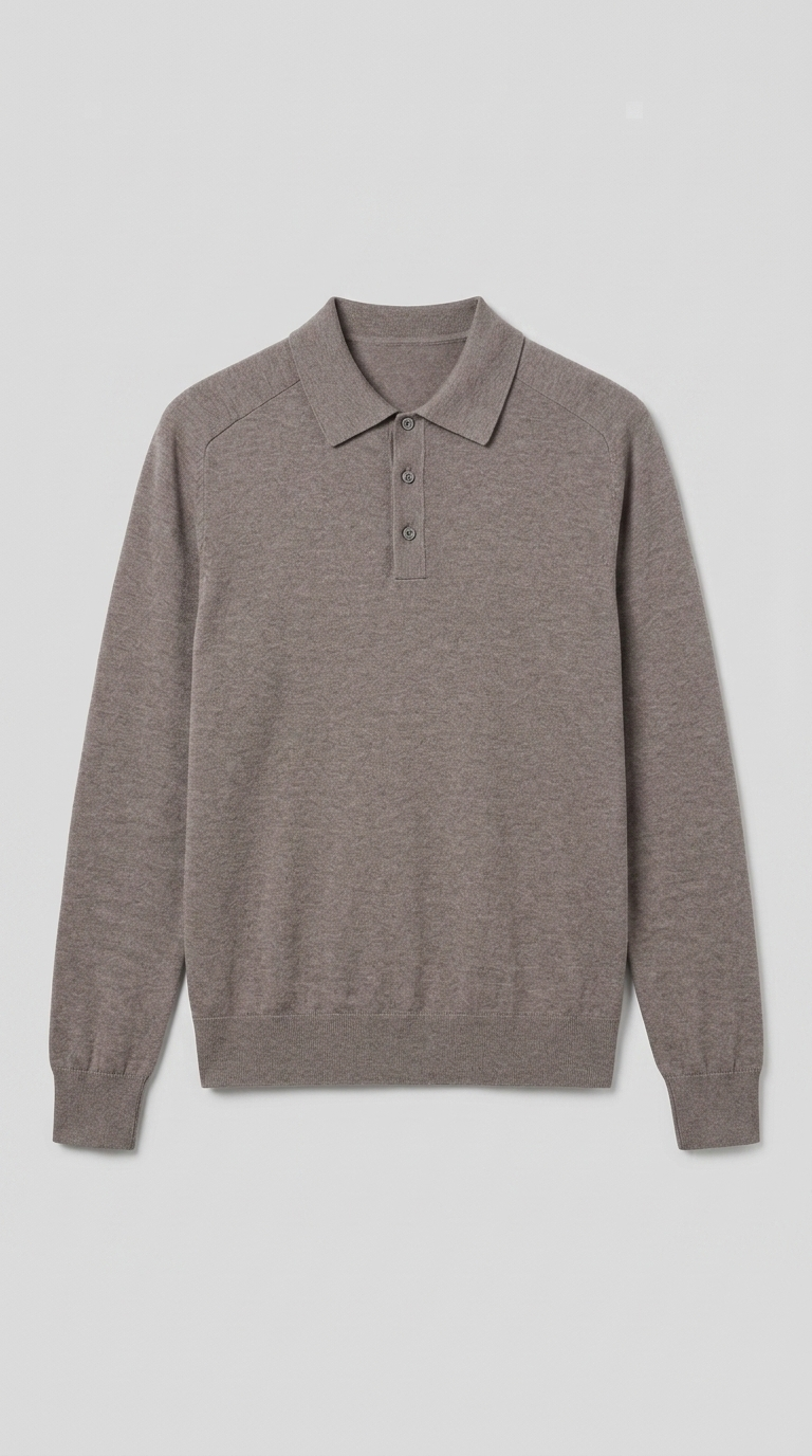 Code Culture catalog | mens-long-sleeved-sweater-lapel-comfortable-sweater | gray-coffee-color | macro flat lay